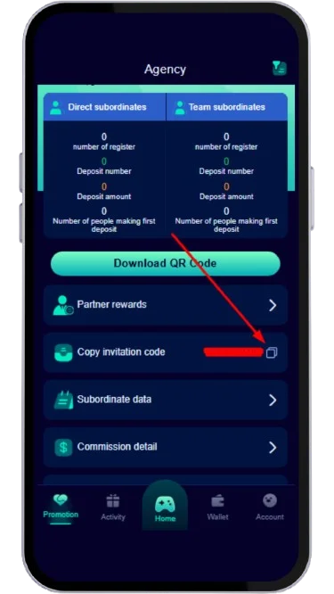 Copy invitation code