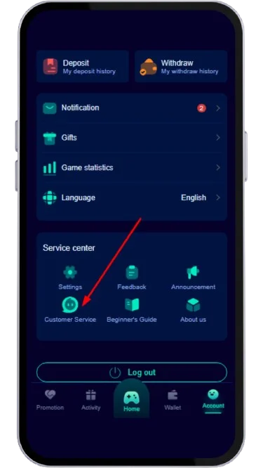 Open the customer service section from account page