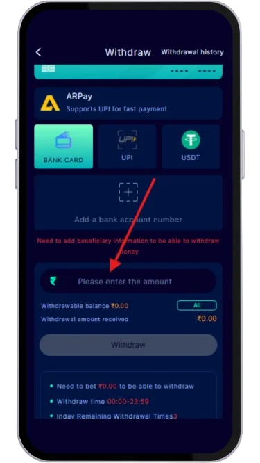 Type the amount you want to withdraw